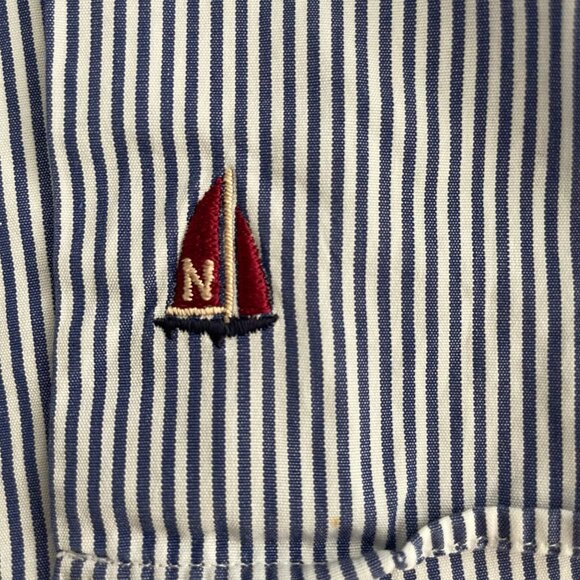 Nordstrom Lg Slv Button Down Oxford Collar Striped Cotton Shirt Blue+Wht Sz 15.5 - Picture 12 of 13